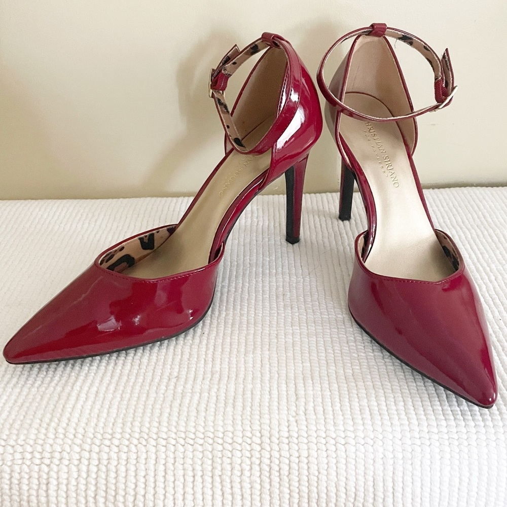 Christian Siriano Red Patent Leather Pointed Toe Mary Jane High Heeled Stiletto